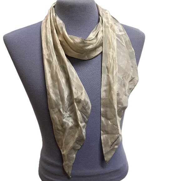 Liz Claiborne Beige Plaid Silky Scarf Vintage Hair Bow Tie Headband 70" - Picture 4 of 4